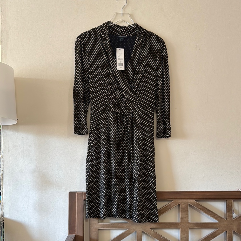 French Connection Blue Cream V-Neck Sheath Midi Dress